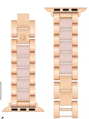 Rose Gold Link Apple Watch Band with Pink Center Inlay